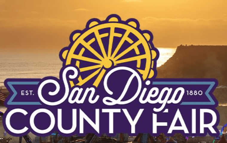 San Diego County Fair logo with a Ferris wheel icon against a sunset coast.